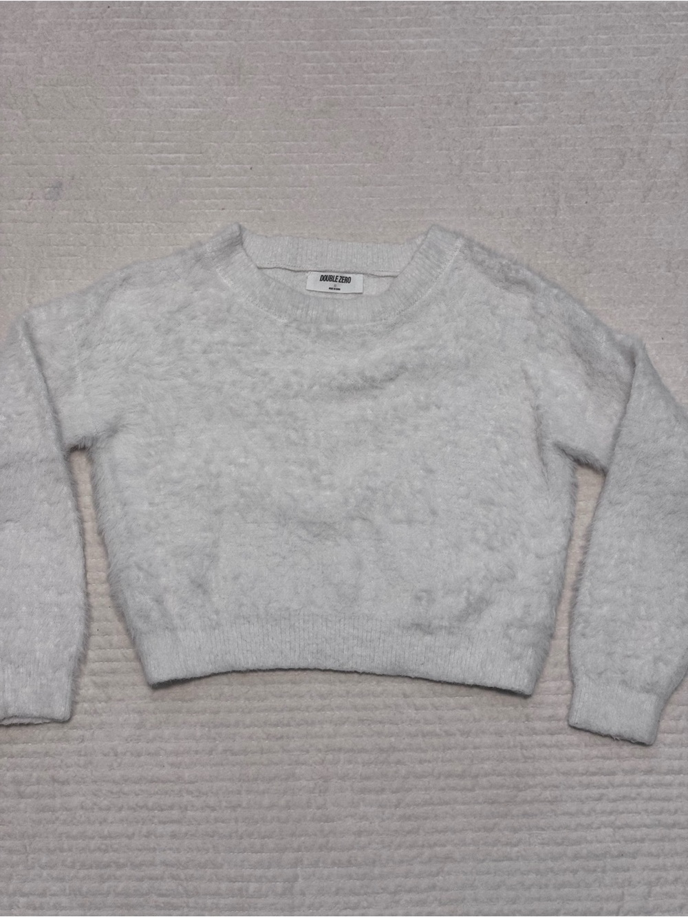 Double Zero Soft White Fuzzy Crewneck Sweater